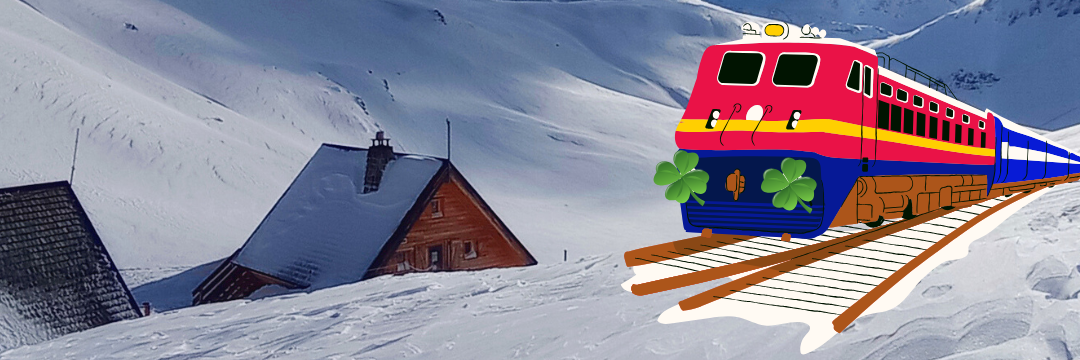Train dessiné sur un paysage de montagne en hiver